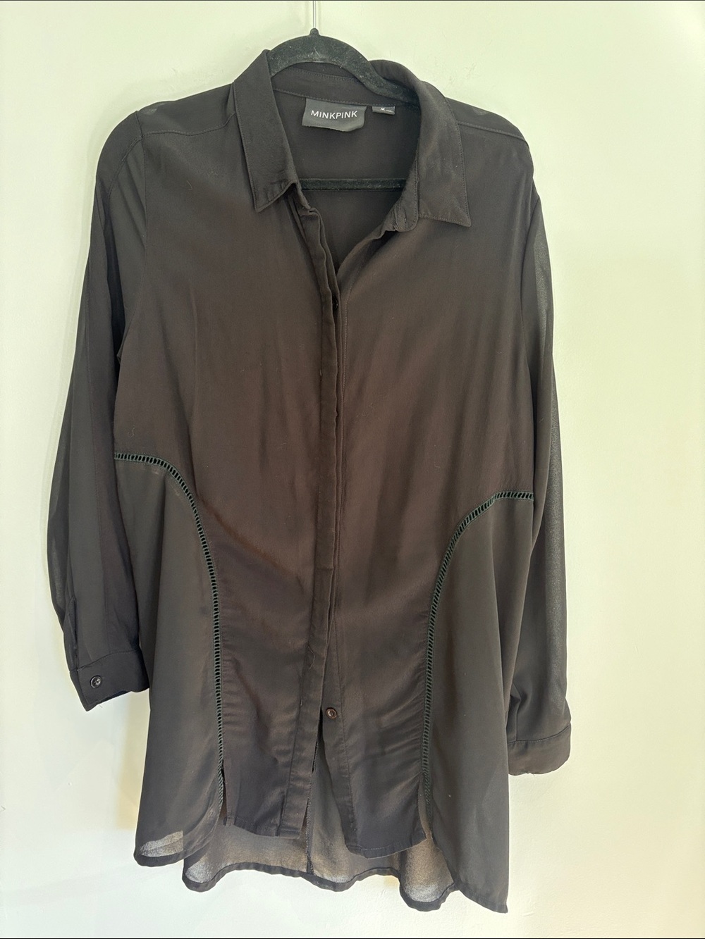 MINKPINK Black Sheer Longline Button-Down Shirt